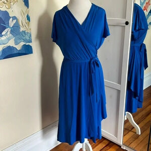 Vicky Tiel Vivid Blue Jersey Wrap Dress with Shrug - Size XL